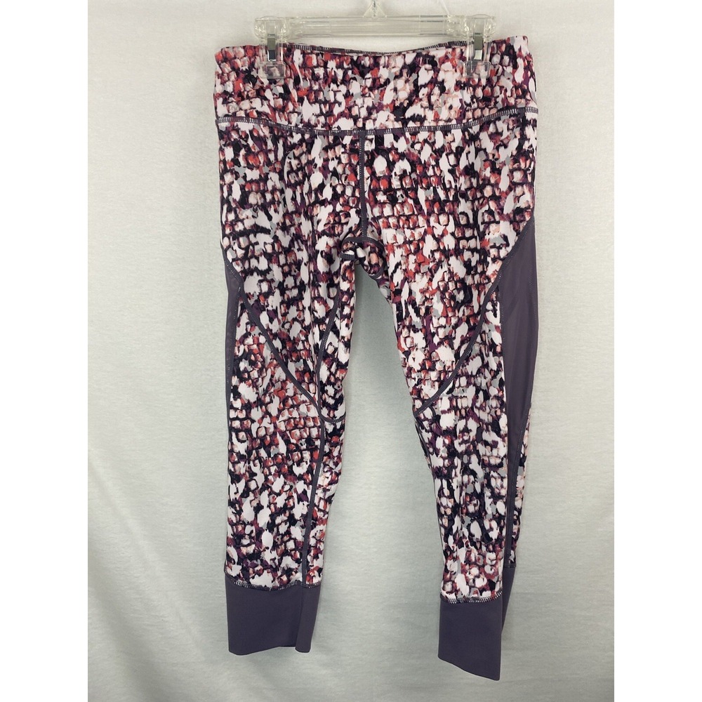Zella Leggings Cropped Womens Small Purple Mesh Accent Multicolor Dots Capri